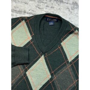 Brooks Brothers Sweater mens S Argyle Extra Fine Merino Wool V-Neck Pullover